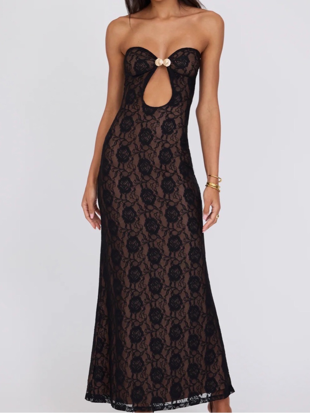 Tiger Mist Black Lace Keyhole Maxi Dress